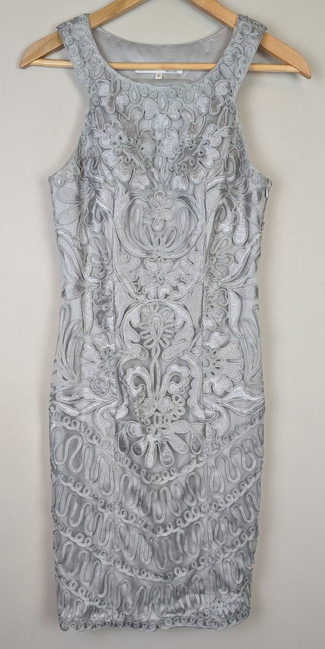 Vintage Y2K Sue Wong Nocturne Silver Soutache Dress 4
